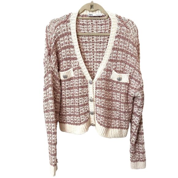 ZARA Blogger Fave Metallic Jeweled Cardigan Sz Small - Picture 3 of 6
